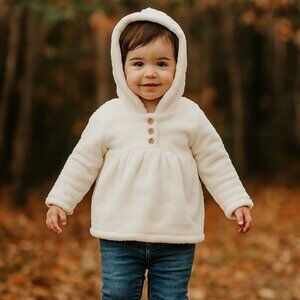 Carters White Faux Fur Hoodie Jacket Toddler Size 3T Gold Button Pullover
